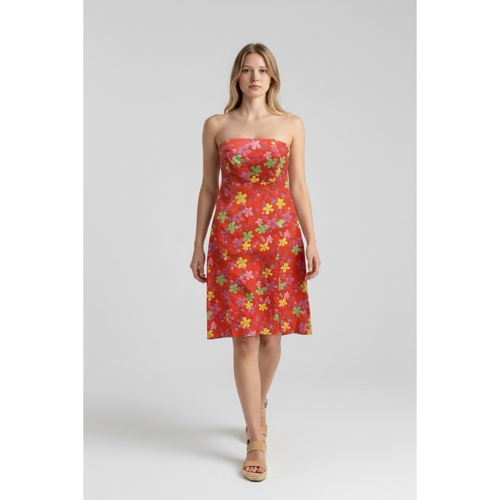 Lilly Pulitzer Sabrina Floral Strapples Fit Flare Midi Boning Midi Dress 8 Coral
